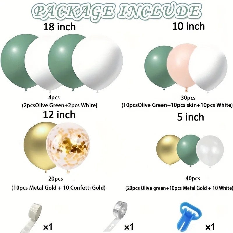 Avocado green gold confetti Pastel Balloon Garland Graduation Birthday Baby Shower Bridal Party DIY Decoration B22