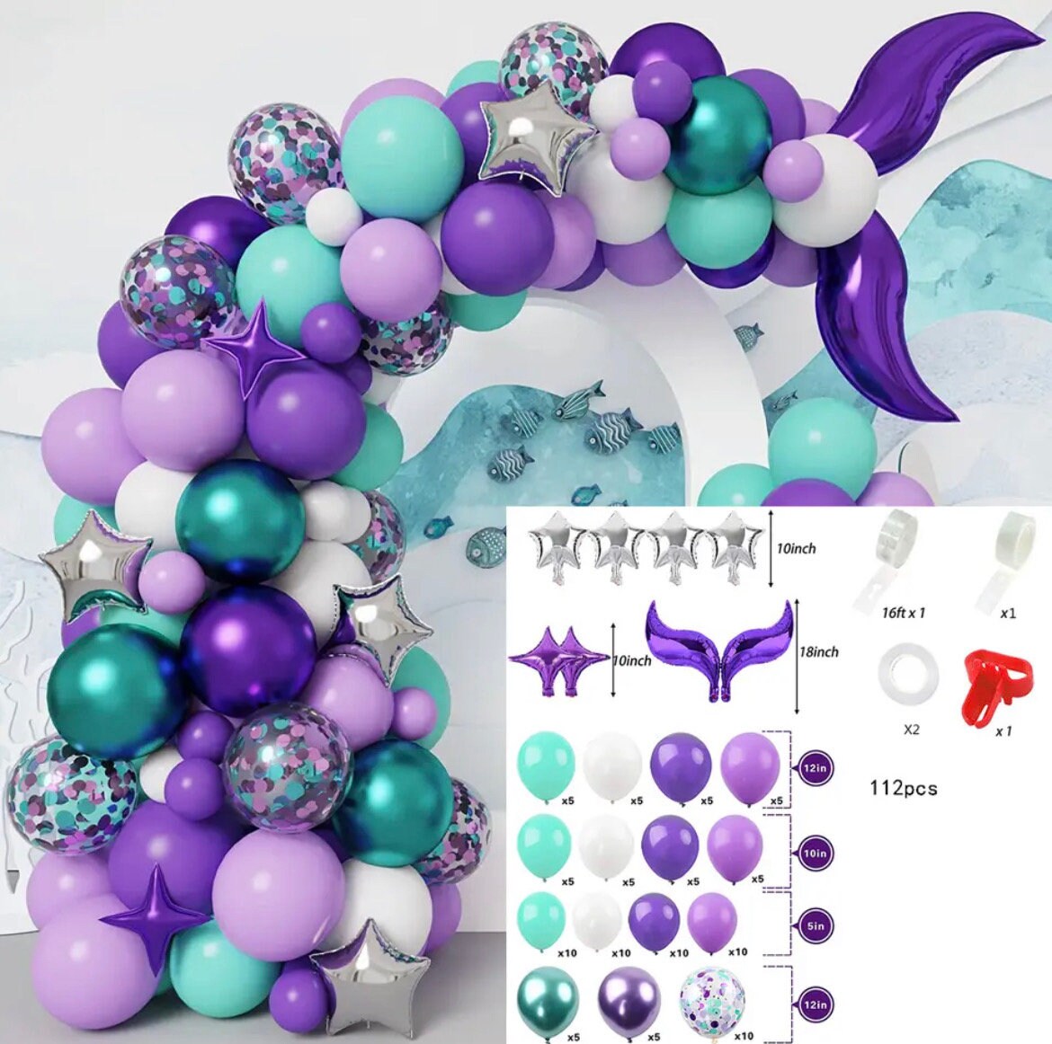 Mermaid Tail Colours Pink Aqua Purple Pastel Balloon Garland Graduation Birthday Baby Shower Bridal Party DIY Decoration B26