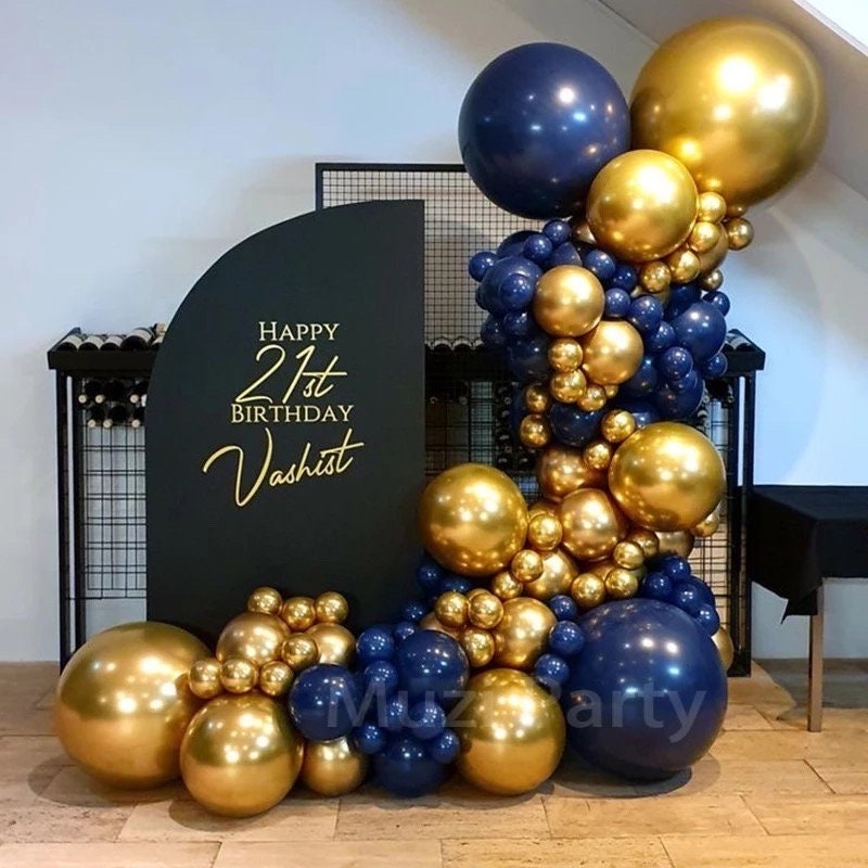 Blue and Gold Metallic Balloon Garland Graduation Birthday Baby Shower Bridal Party DIY B01