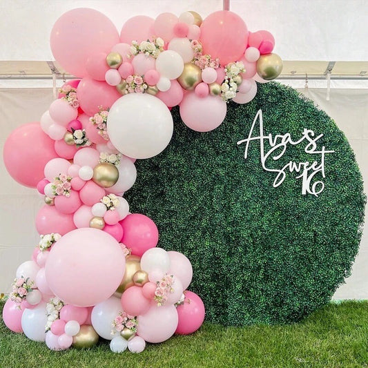 Pink White Gold Metallic Balloon Garland Graduation Birthday Baby Shower Bridal Party DIY Decorations B08