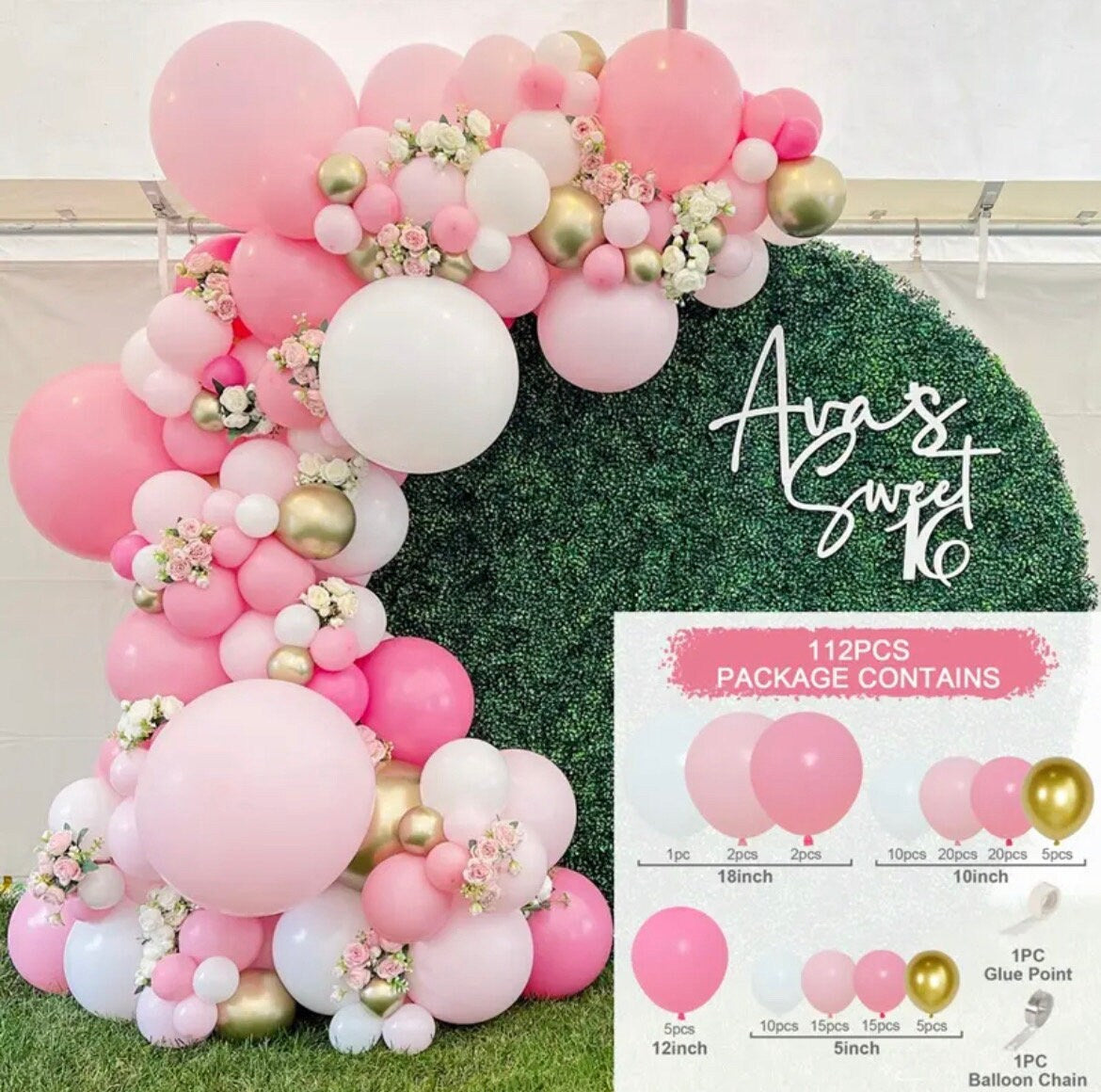 Pink White Gold Metallic Balloon Garland Graduation Birthday Baby Shower Bridal Party DIY Decorations B08