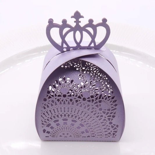 Set of 10 Lavender Princess Crown Party Favor Boxes Graduation Birthday Baby Shower Bridal Party Wedding DIY PB3