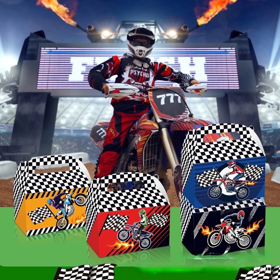 Set of 6 Motocross Motorbike Party Favor Boxes Graduation Birthday Baby Shower Party DIY PB8