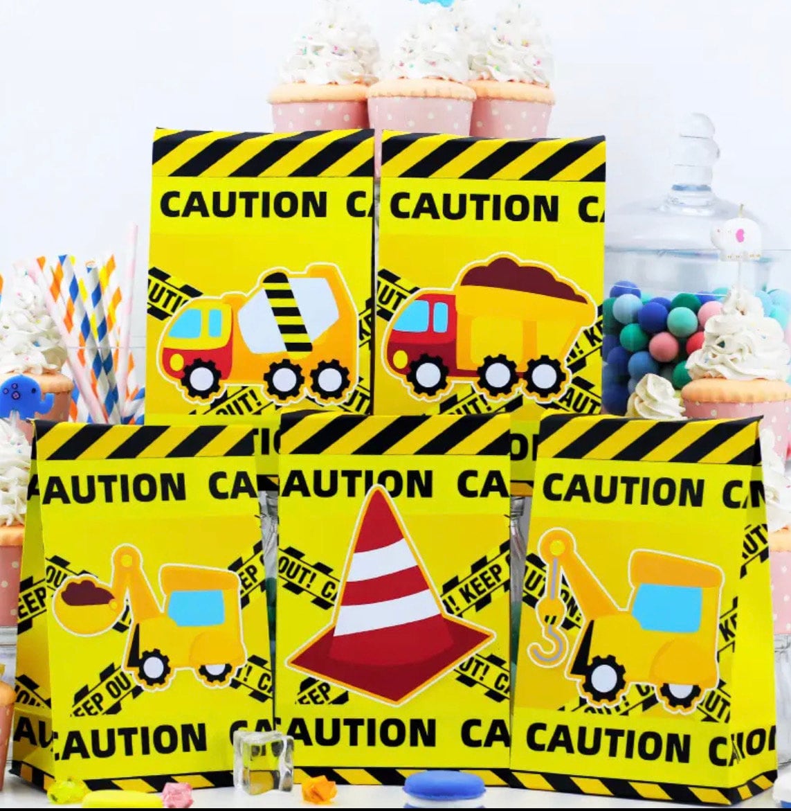 Set of 5 Construction Building Trucks Party Favor Boxes Bags Graduation Birthday Baby Shower Party DIY PB11