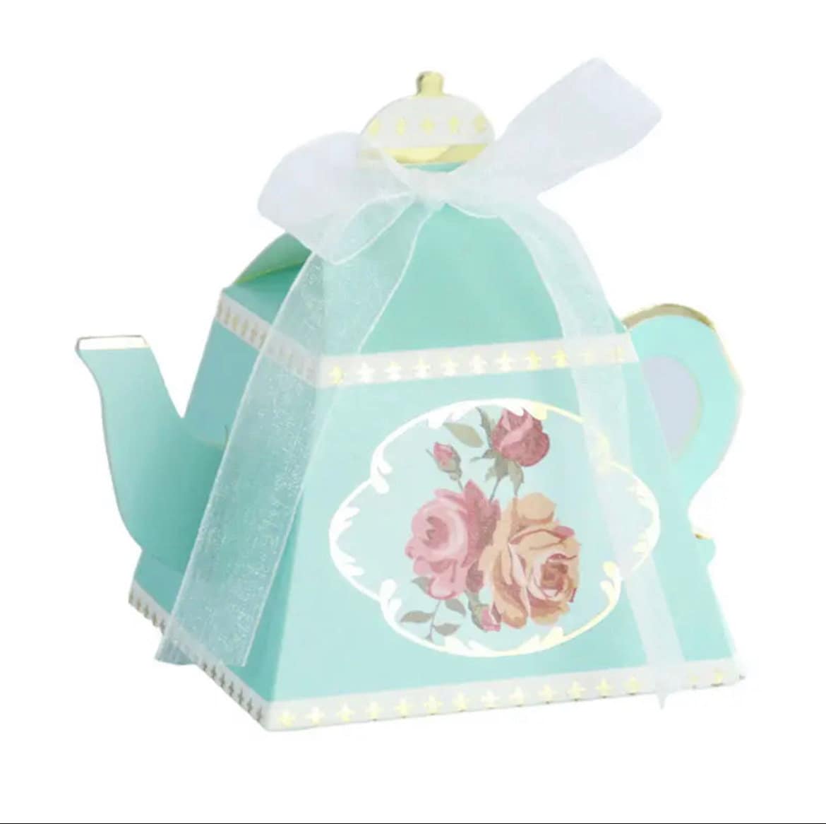 Set of 10 High Tea Mint Teapot Party Favor Boxes Graduation Birthday Baby Shower Bridal Party Wedding DIY PB7