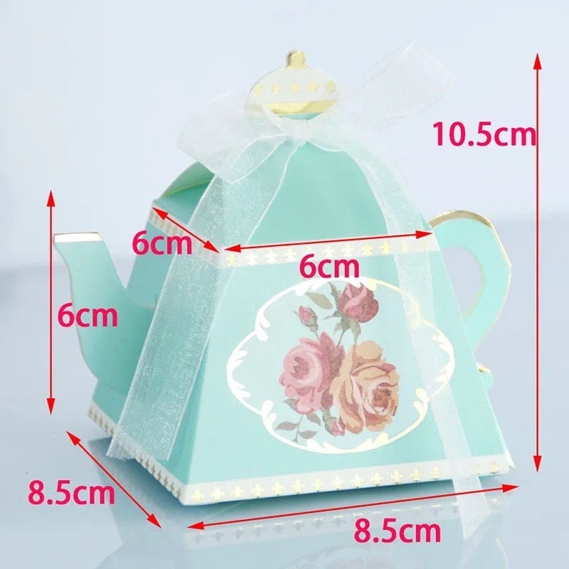 Set of 10 High Tea Mint Teapot Party Favor Boxes Graduation Birthday Baby Shower Bridal Party Wedding DIY PB7