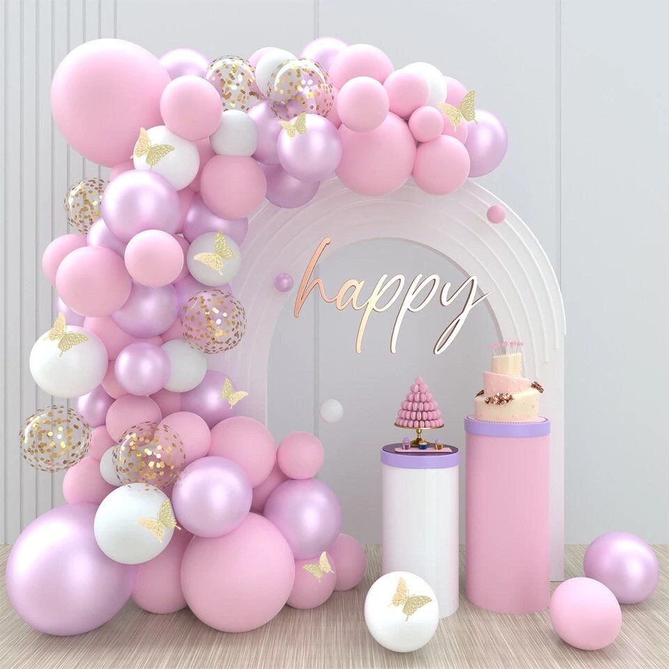 Pink Purple White Gold Pastel Balloon Garland Graduation Birthday Baby Shower Bridal Party DIY Decoration B16