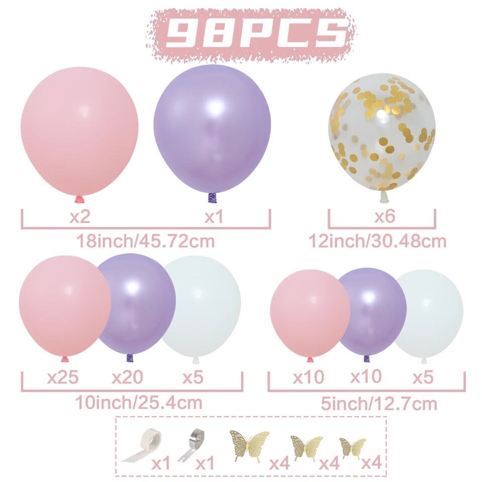 Pink Purple White Gold Pastel Balloon Garland Graduation Birthday Baby Shower Bridal Party DIY Decoration B16