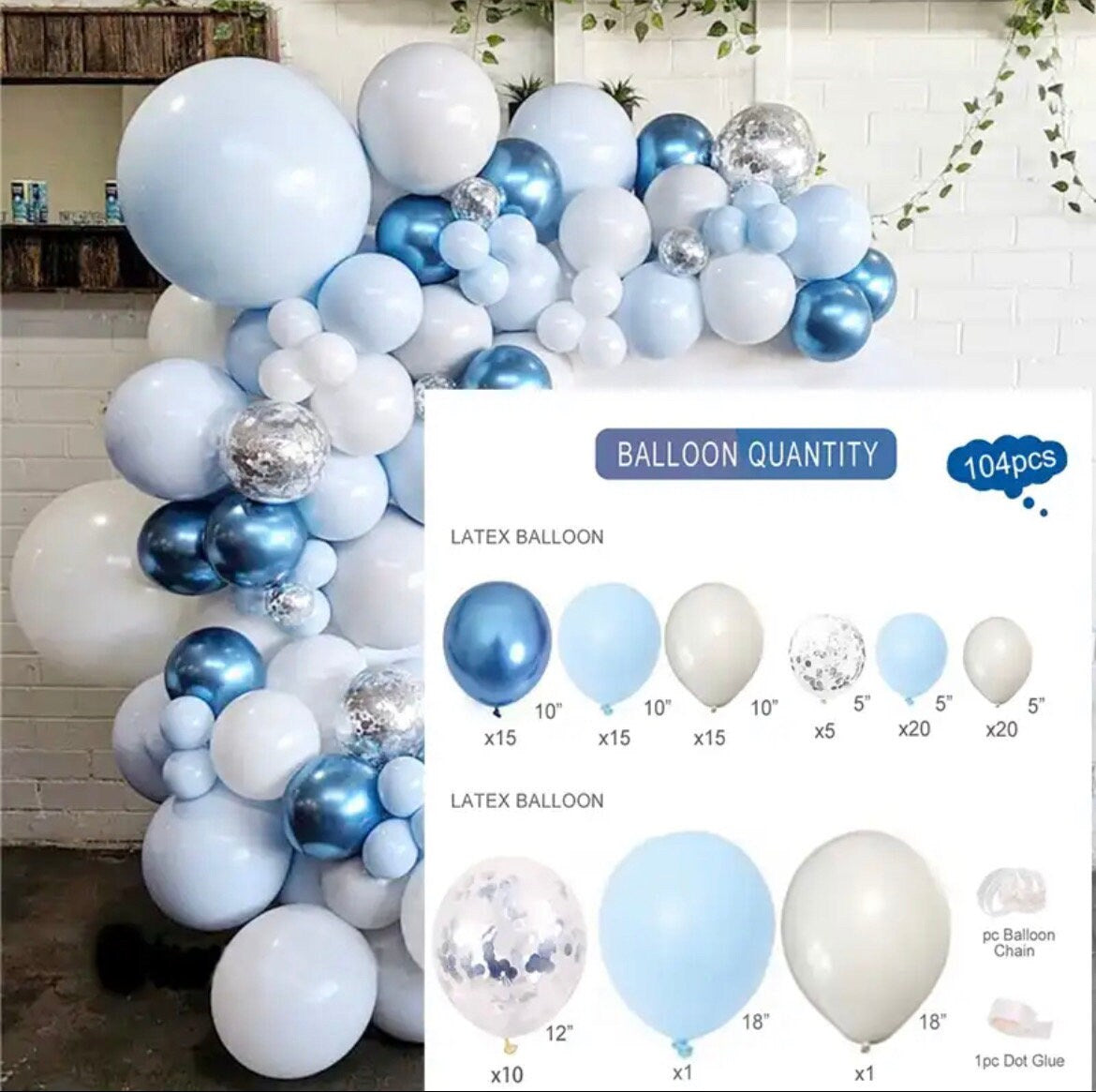 Blue Grey Silver Pastel Balloon Garland Graduation Birthday Baby Shower Bridal Party DIY Decoration B11