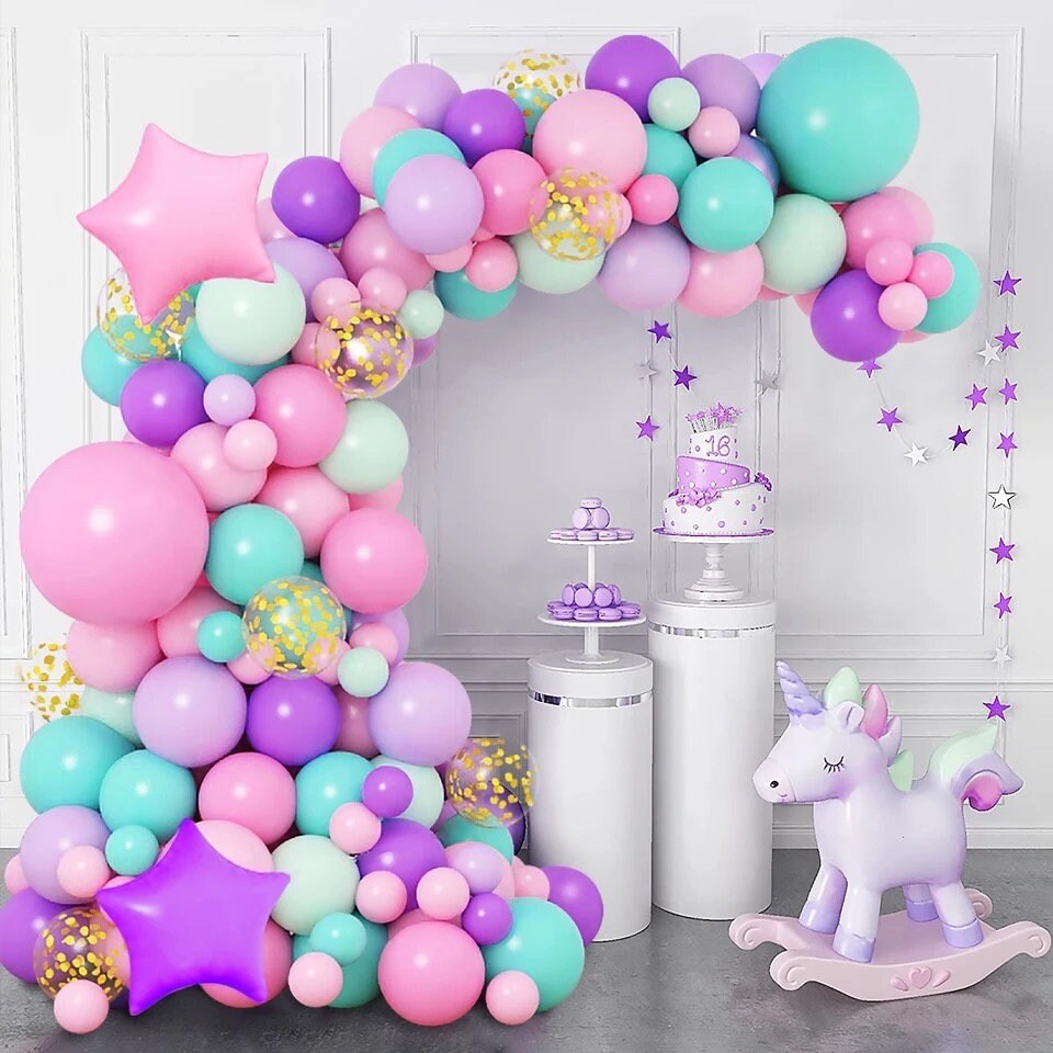 Bright Colours Pink Aqua Purple Pastel Balloon Garland Graduation Birthday Baby Shower Bridal Party DIY Decoration B12