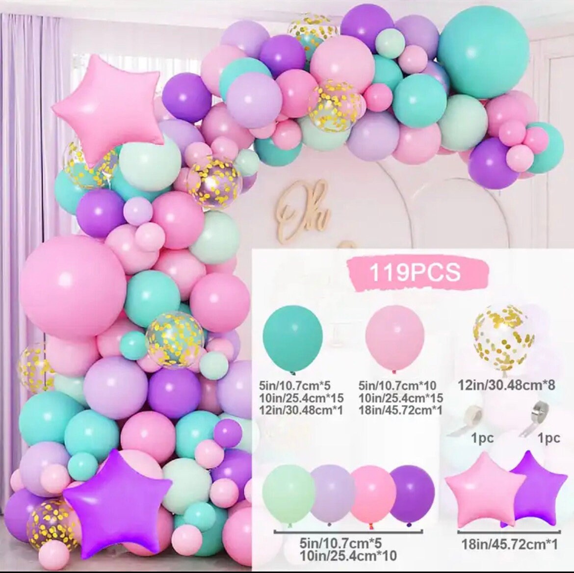 Bright Colours Pink Aqua Purple Pastel Balloon Garland Graduation Birthday Baby Shower Bridal Party DIY Decoration B12