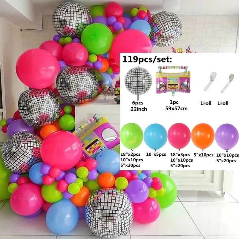 Retro 80s 90s Balloon Garland Graduation Birthday Baby Shower Bridal Party DIY Decoration B09