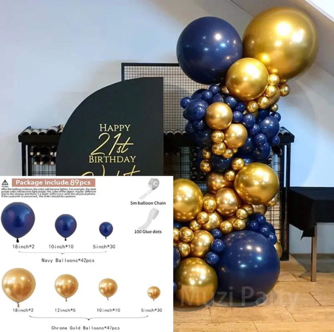 Blue and Gold Metallic Balloon Garland Graduation Birthday Baby Shower Bridal Party DIY B01