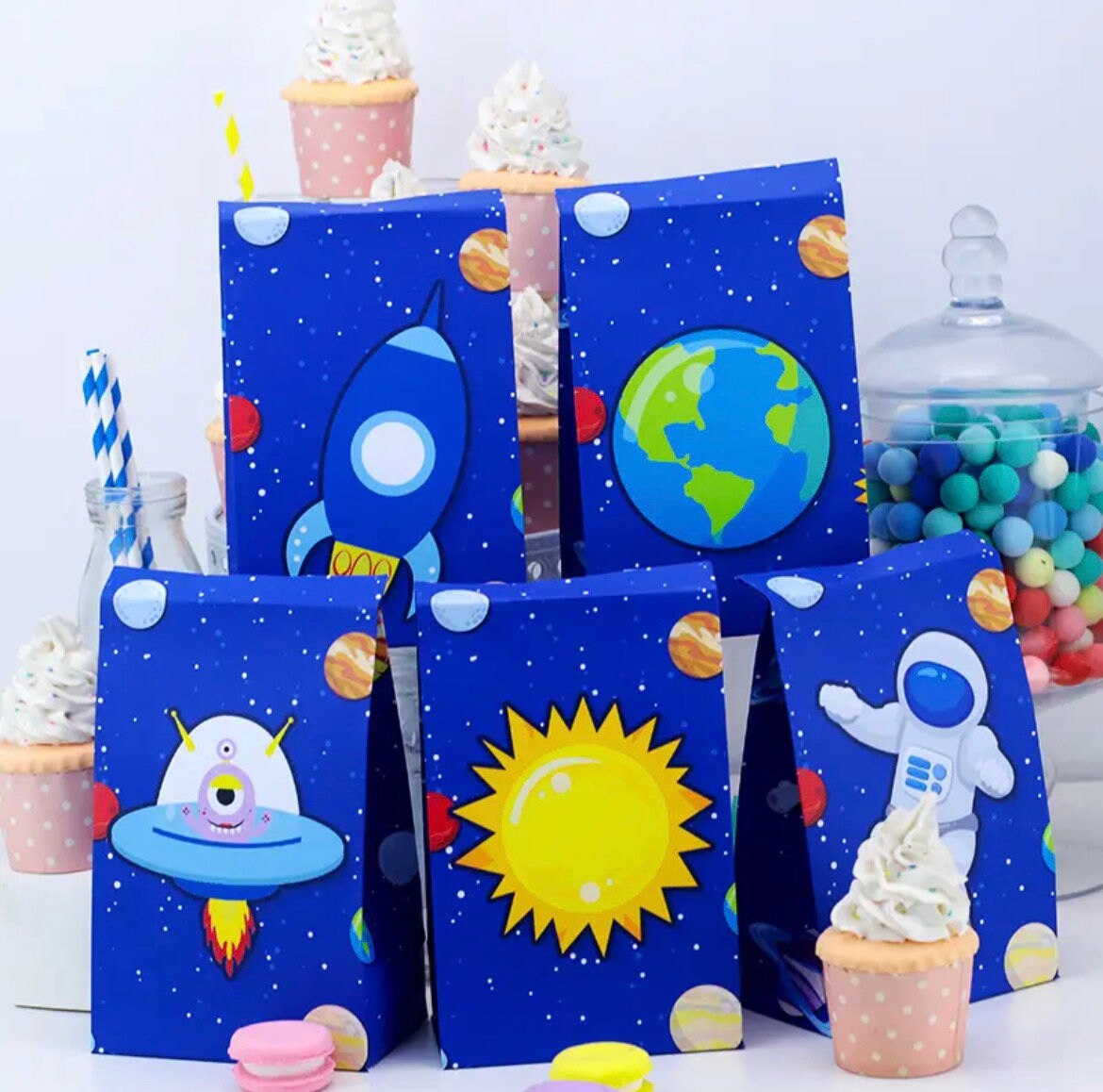 Set of 5 Outer Space Astronauts Party Favor Boxes Graduation Birthday Baby Shower Party DIY PB19