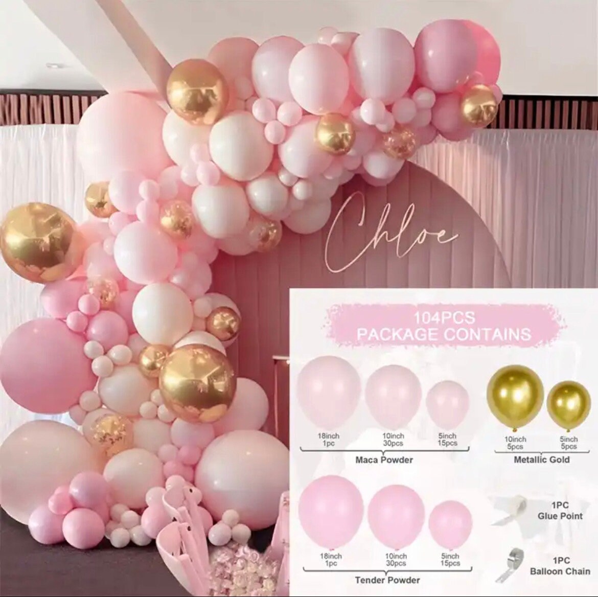 Pink Gold Pastel Balloon Garland Graduation Birthday Baby Shower Bridal Party DIY Decoration B15