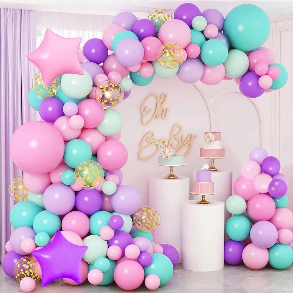 Bright Colours Pink Aqua Purple Pastel Balloon Garland Graduation Birthday Baby Shower Bridal Party DIY Decoration B12