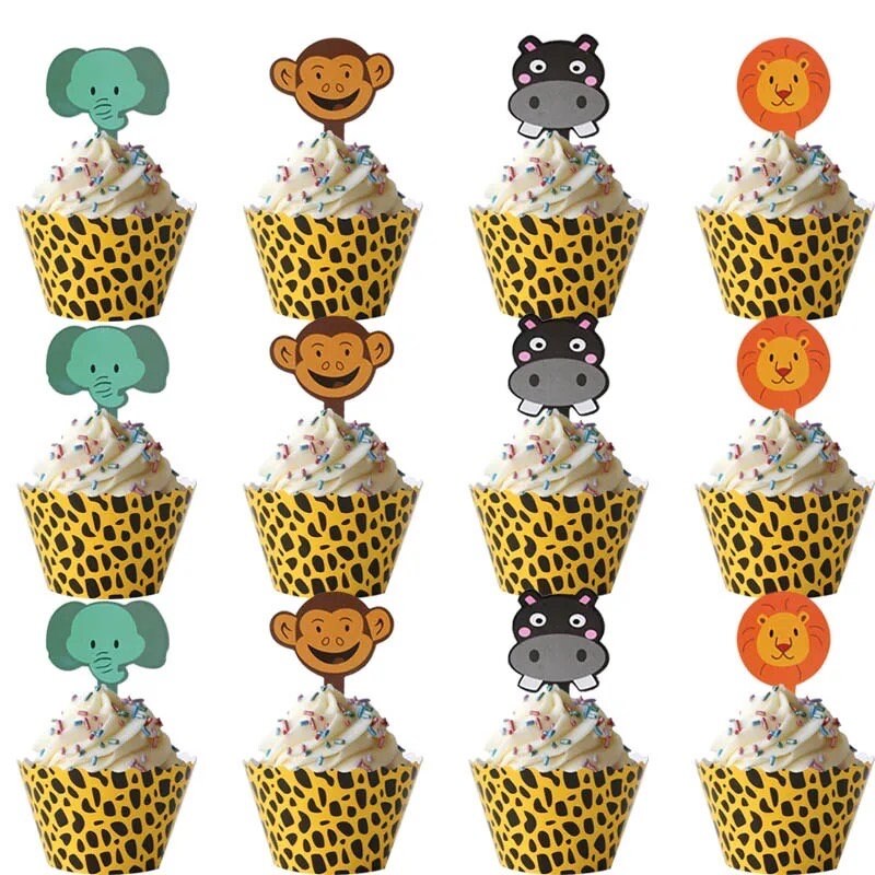 Set of 12 Animal Cupcake Wrappers Party Graduation Birthday Baby Shower Party DIY