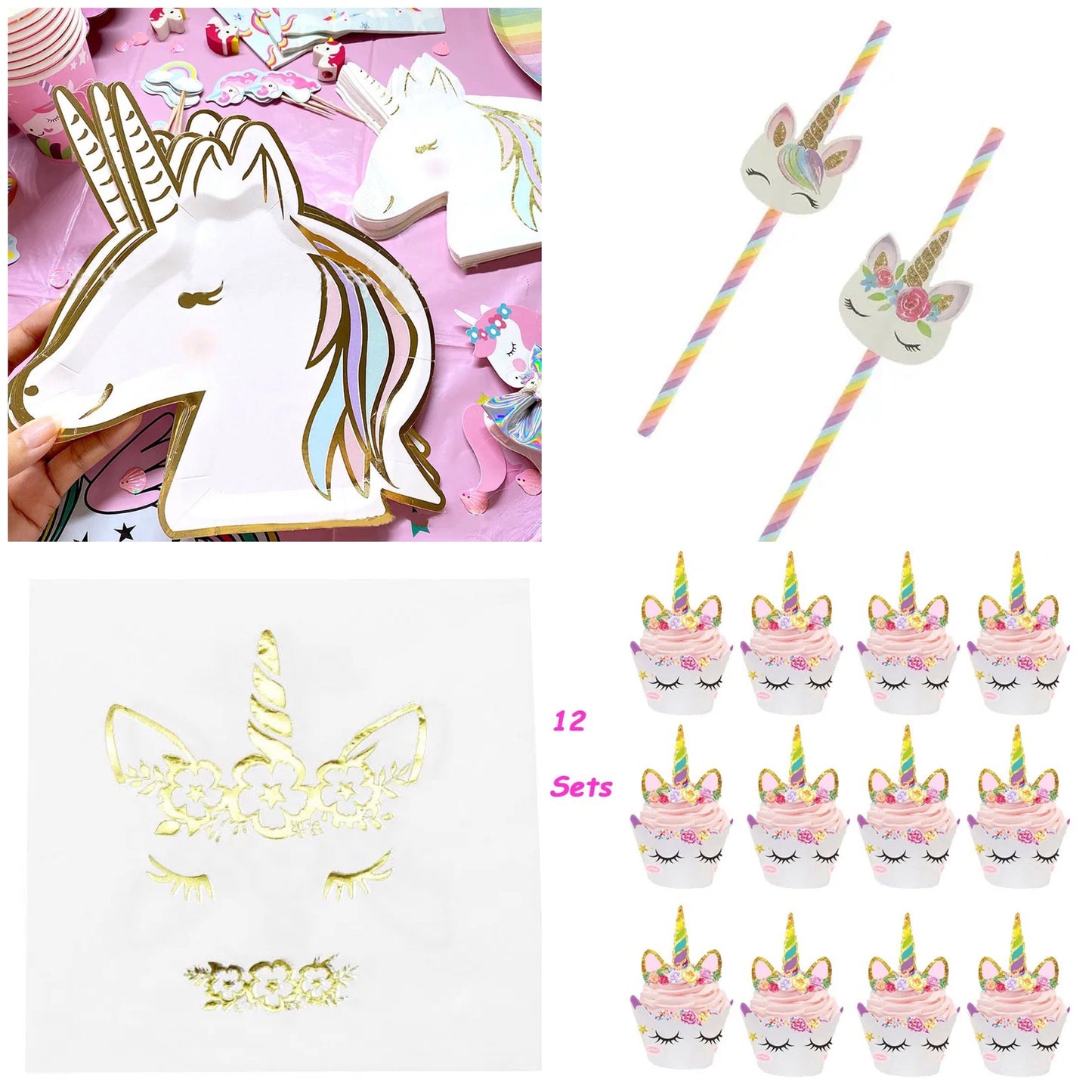 Unicorn Party Supplies Plates Napkins Cupcake Wrappers Straws Birthday Baby Shower Bridal Party PS1