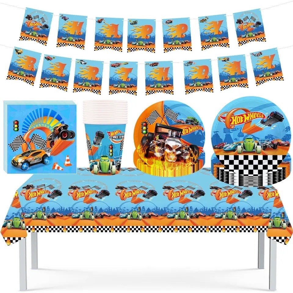 Hot wheels Party Supplies plates napkins tablecloth Graduation Birthday Baby Shower Party DIY