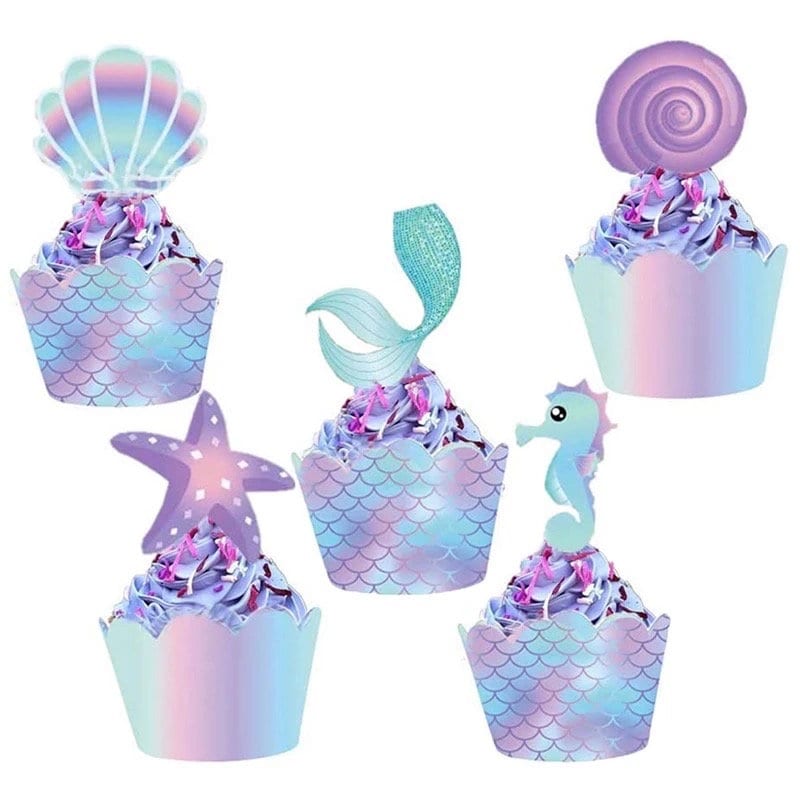 Mermaid Party Supplies Plates Cupcake Wrappers Napkins Tablecloth Banner Birthday Baby Shower Party DIY