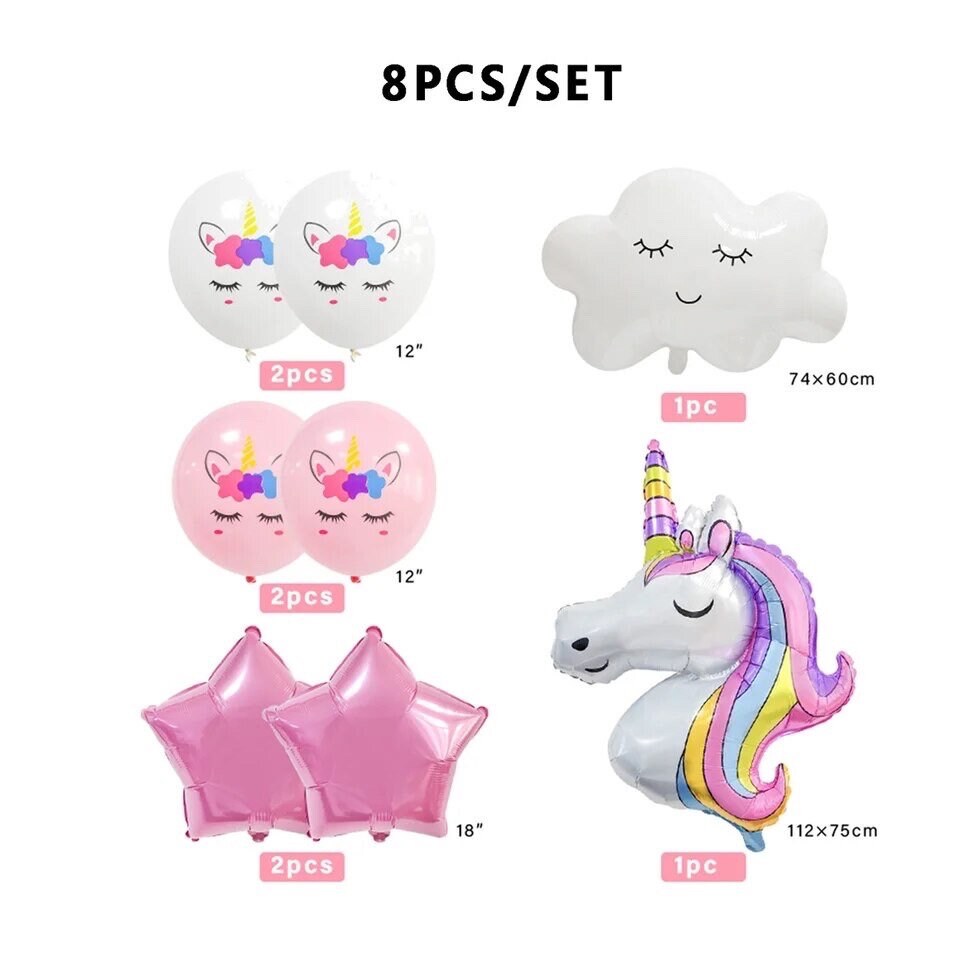 Unicorn Clouds Rainbow Balloon Kit Birthday Number Party DIY Decorations BN34