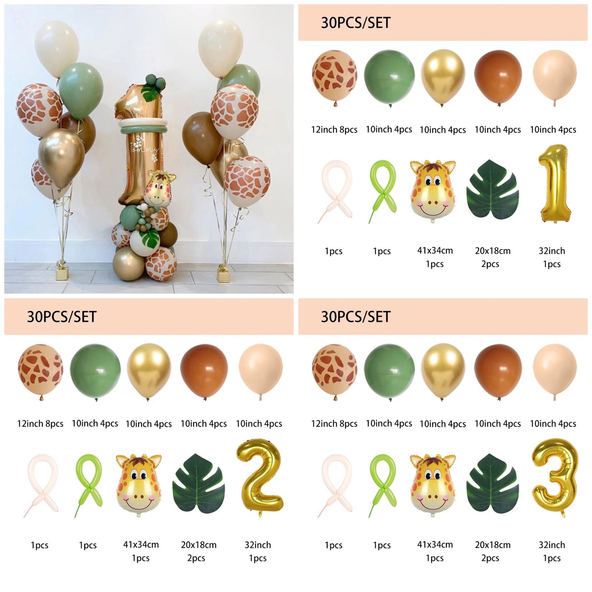 Safari Balloon Kit Birthday Number Party Jungle DIY Decorations BN4