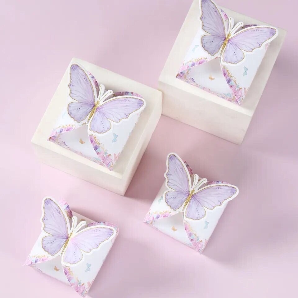 Set of 12 Purple Blue Butterfly Party Favour bonbonerie Boxes Graduation Birthday Baby Shower Bridal Party Wedding DIY