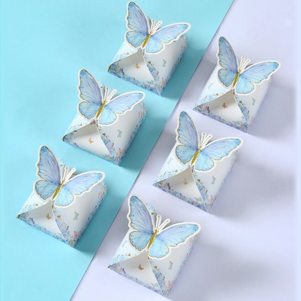 Set of 12 Purple Blue Butterfly Party Favour bonbonerie Boxes Graduation Birthday Baby Shower Bridal Party Wedding DIY