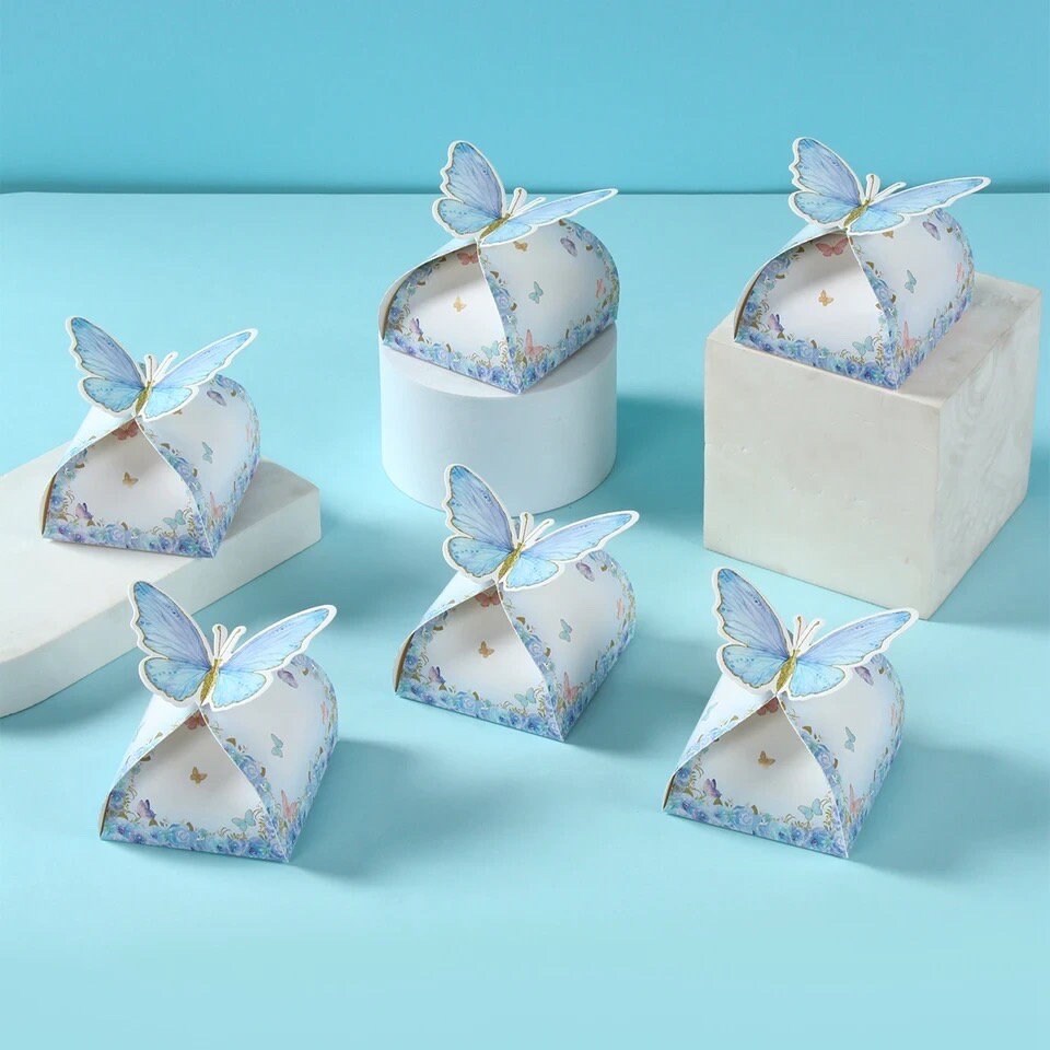 Set of 12 Purple Blue Butterfly Party Favour bonbonerie Boxes Graduation Birthday Baby Shower Bridal Party Wedding DIY