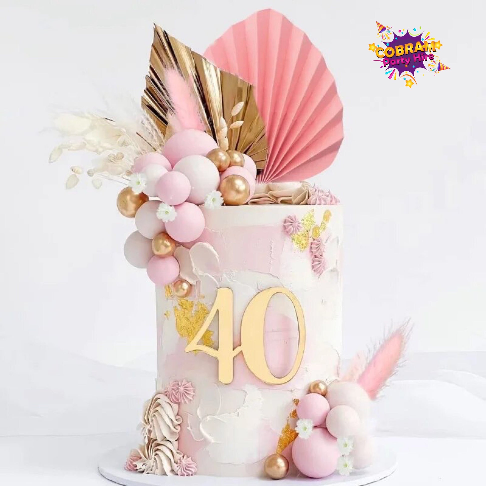 Pastel Pink Gold White Fan Cake Topper Party Happy Birthday Baby Shower DIY Decorations