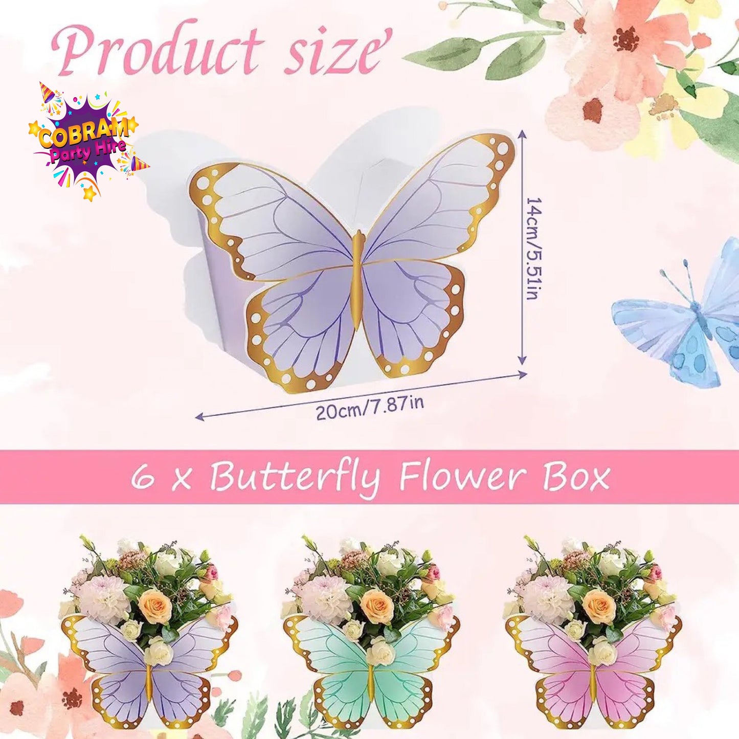 Set of 6 Butterfly Table Centrepiece Box Flower High Tea Party Favor Boxes Graduation Birthday Baby Shower Bridal Party Wedding DIY