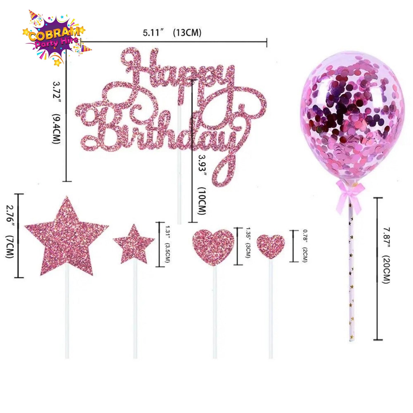 Happy Birthday Balloon Cake Topper Glitter Confetti Party DIY Decorations