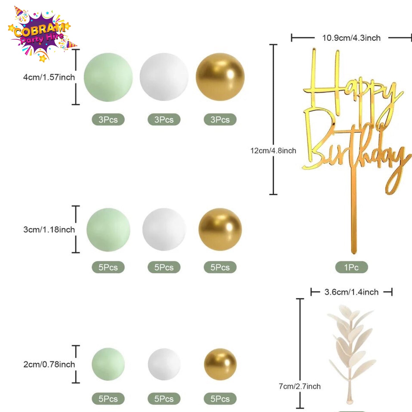 Happy Birthday Ball Cake Topper Gold White Pink Party DIY Decorations