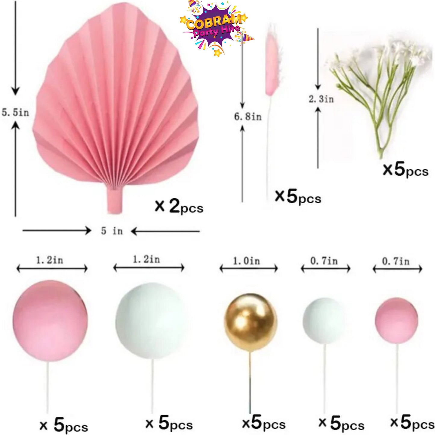 Pastel Pink Gold White Fan Cake Topper Party Happy Birthday Baby Shower DIY Decorations