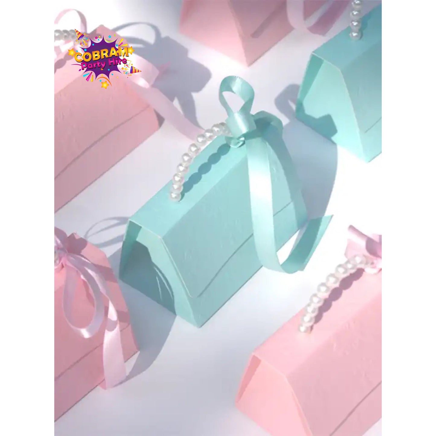 Set of 10 Aqua Green with Print and Pearls Party Favor Boxes Graduation Birthday Baby Shower Bridal Party Wedding DIY